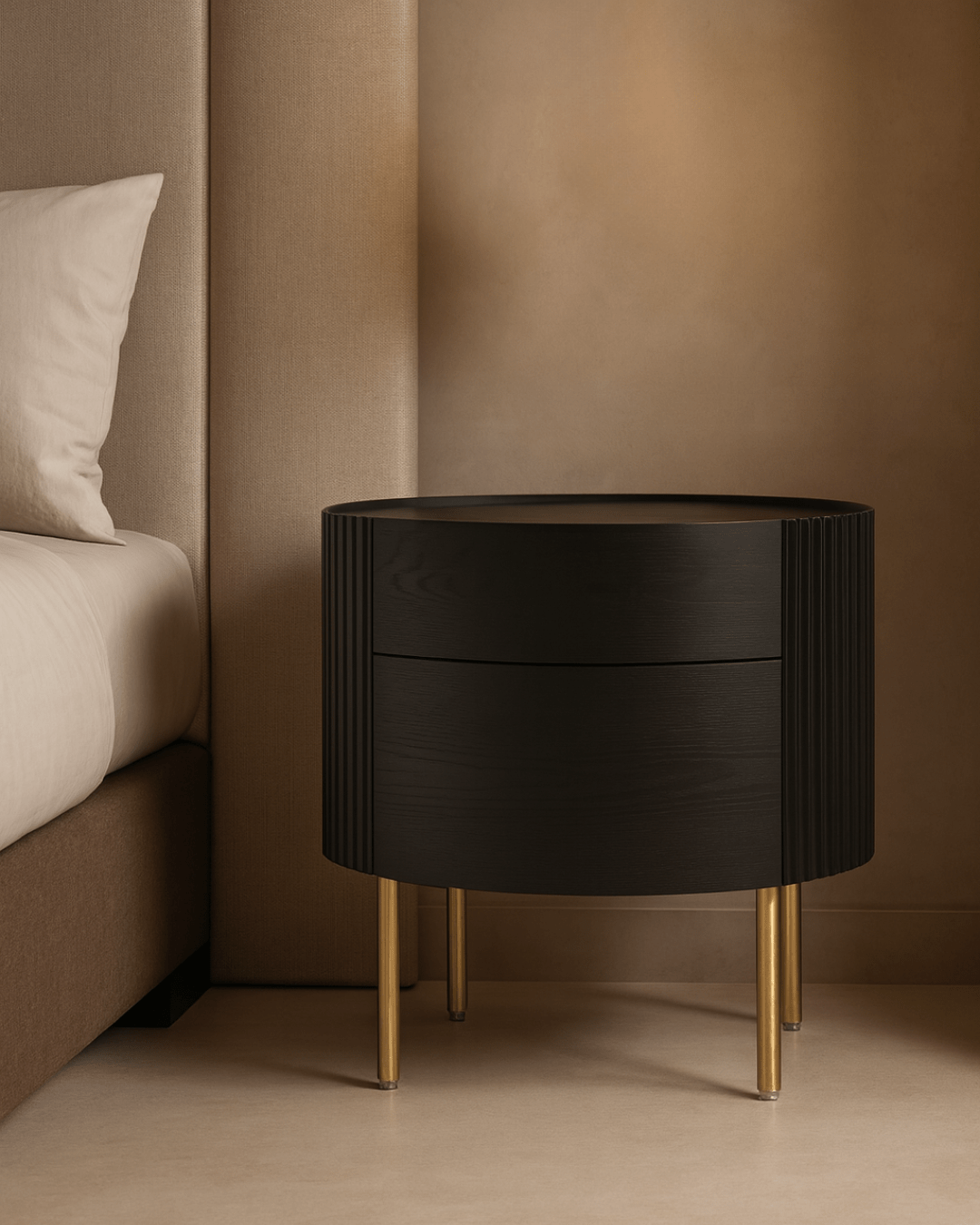 Tommy Franks Sleeping Lantine Bedside Table - Black Oak & Brass House of Isabella UK