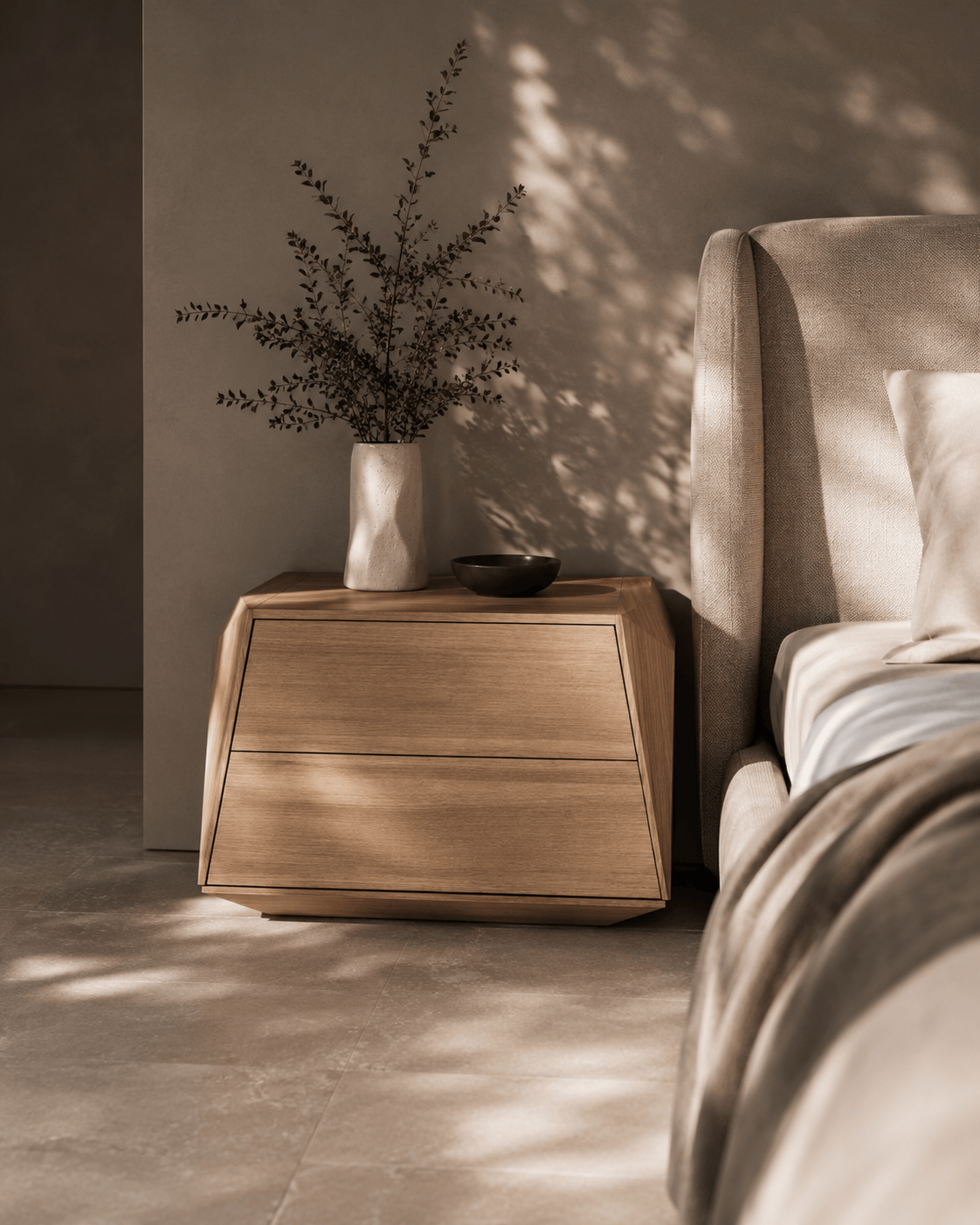 Tommy Franks Sleeping Madon Wide Bedside Table 700mm - Ash Oak House of Isabella UK