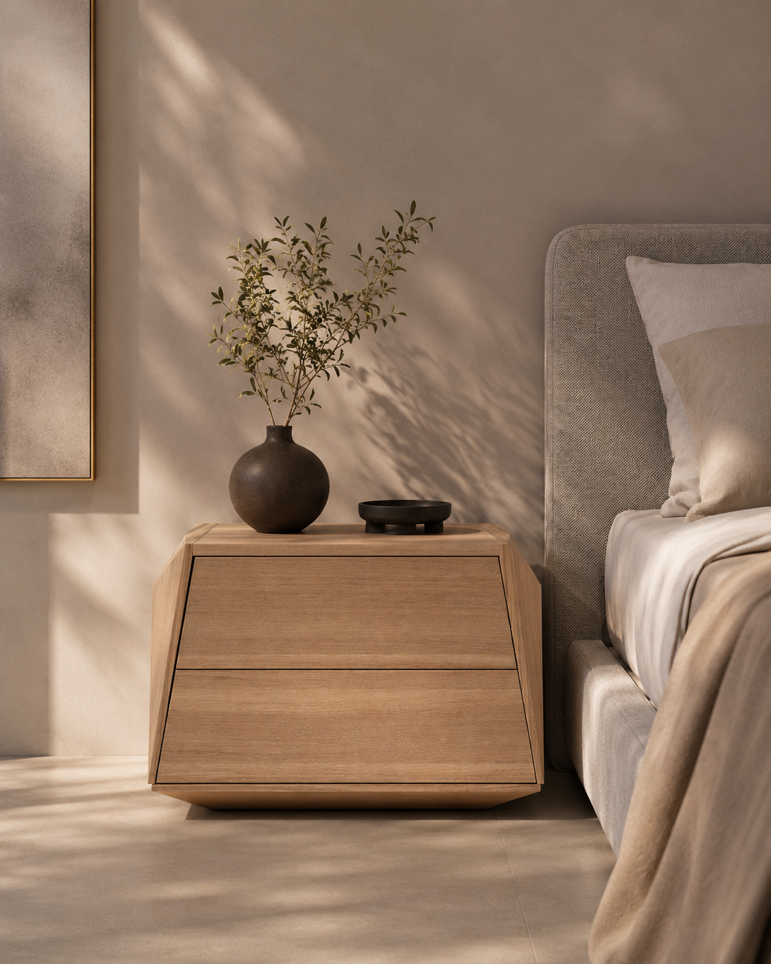 Tommy Franks Sleeping Madon Wide Bedside Table 700mm - Ash Oak House of Isabella UK