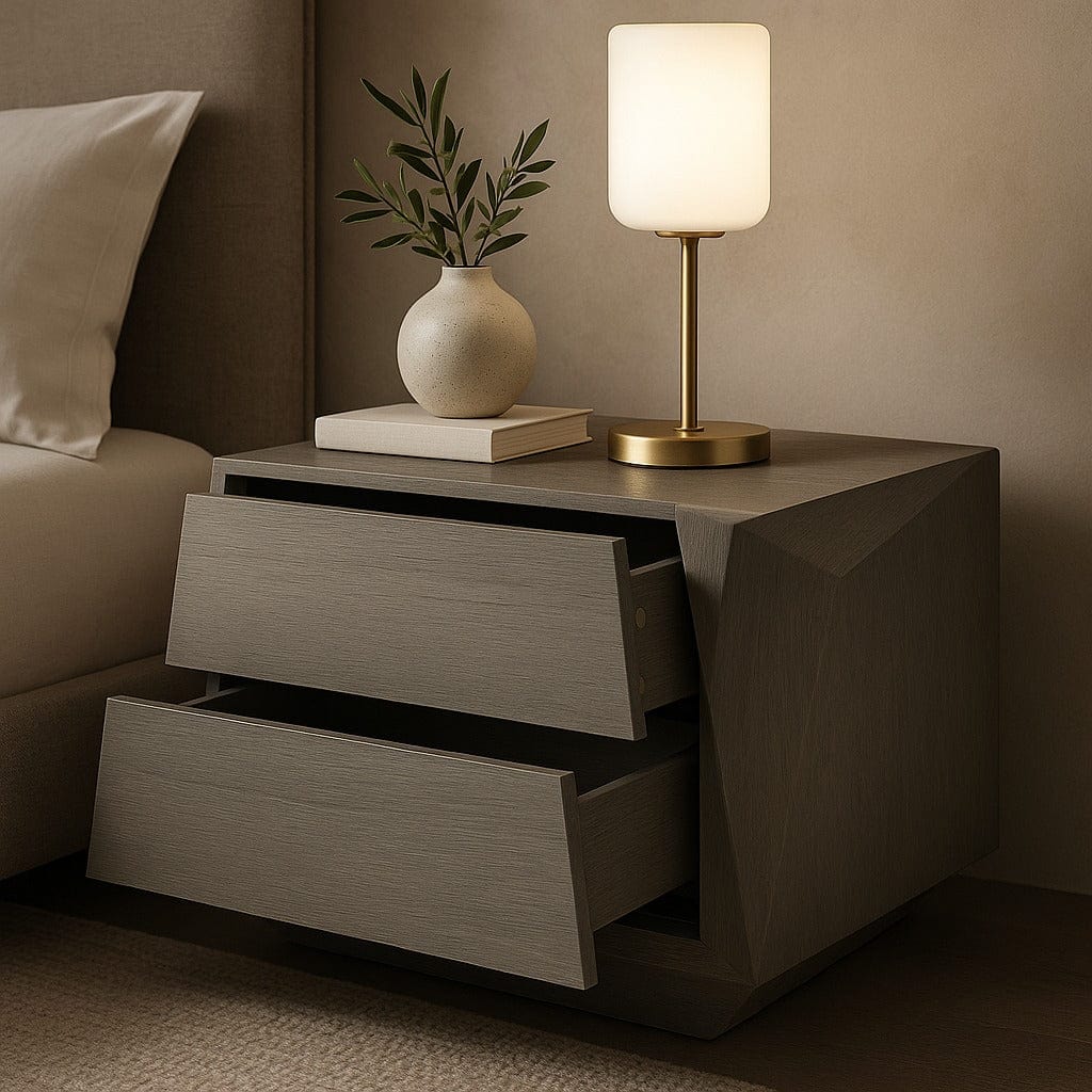 Tommy Franks Sleeping Madon Wide Bedside Table 700mm - Dark Grey Oak House of Isabella UK