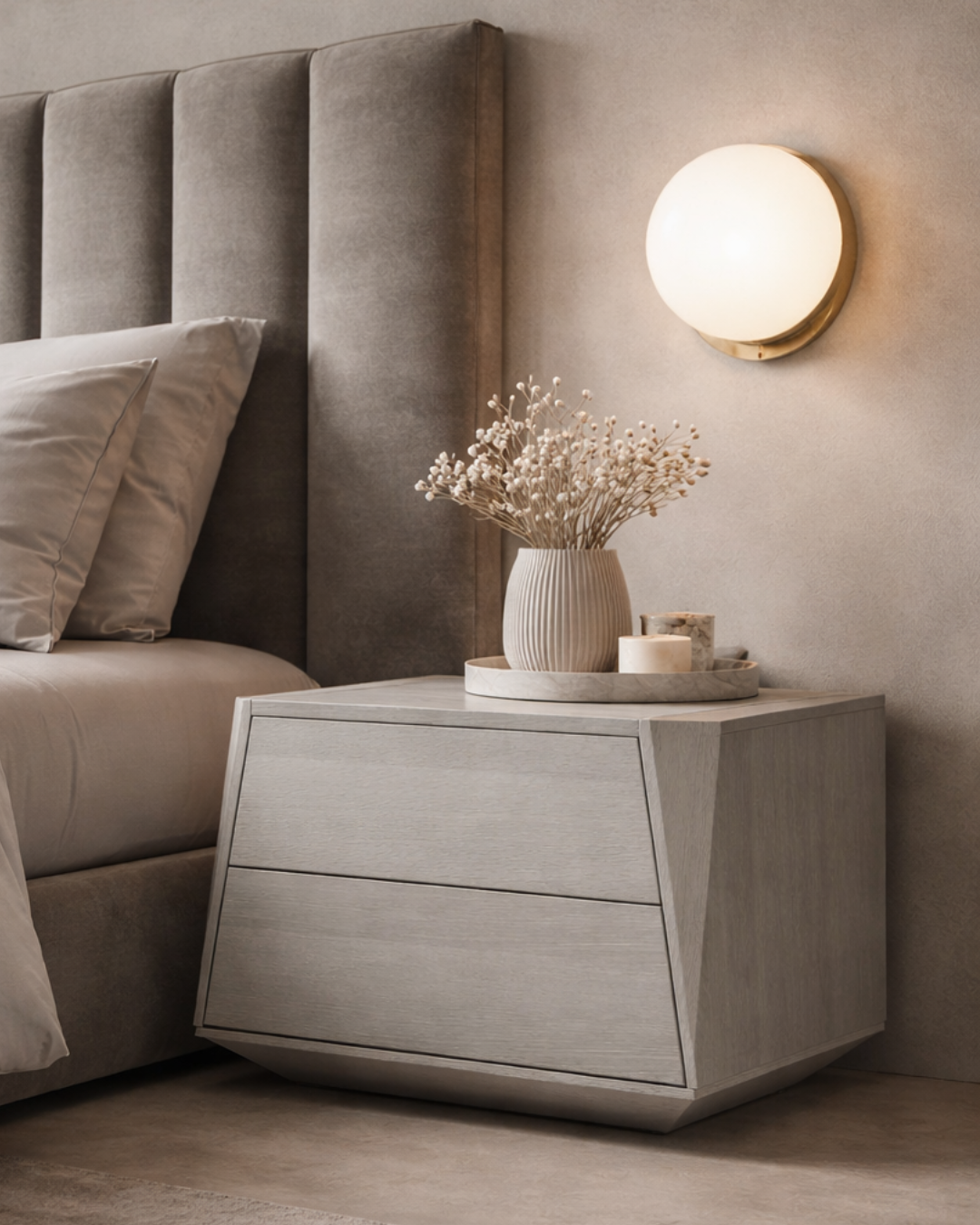 Tommy Franks Sleeping Madon Wide Bedside Table 700mm - Dark Grey Oak House of Isabella UK