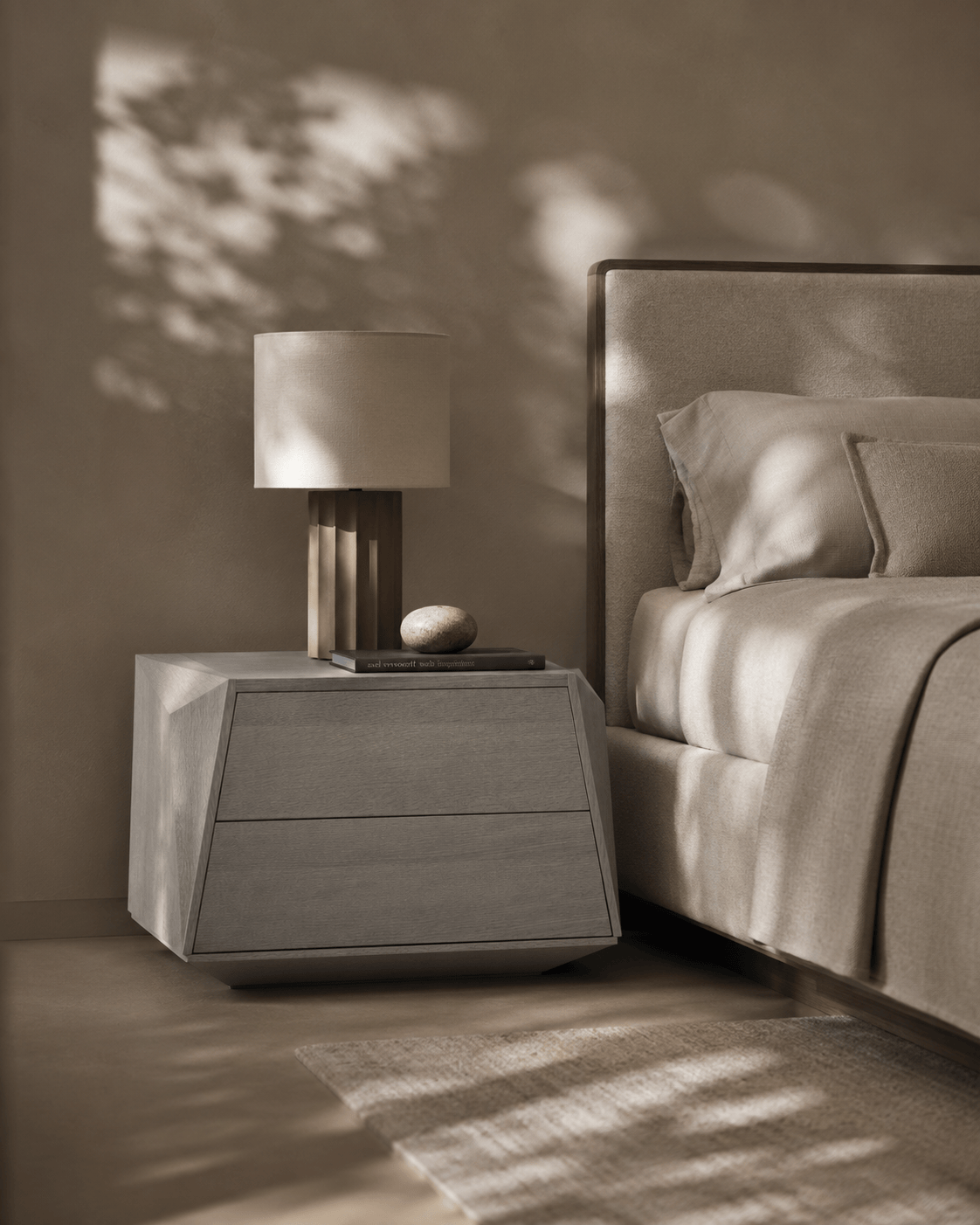 Tommy Franks Sleeping Madon Wide Bedside Table 700mm - Dark Grey Oak House of Isabella UK