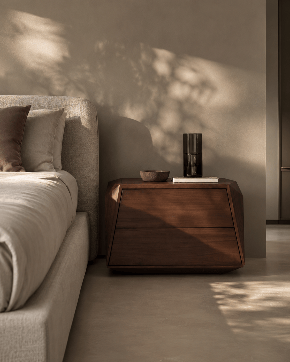 Tommy Franks Sleeping Madon Wide Bedside Table 700mm - Walnut House of Isabella UK