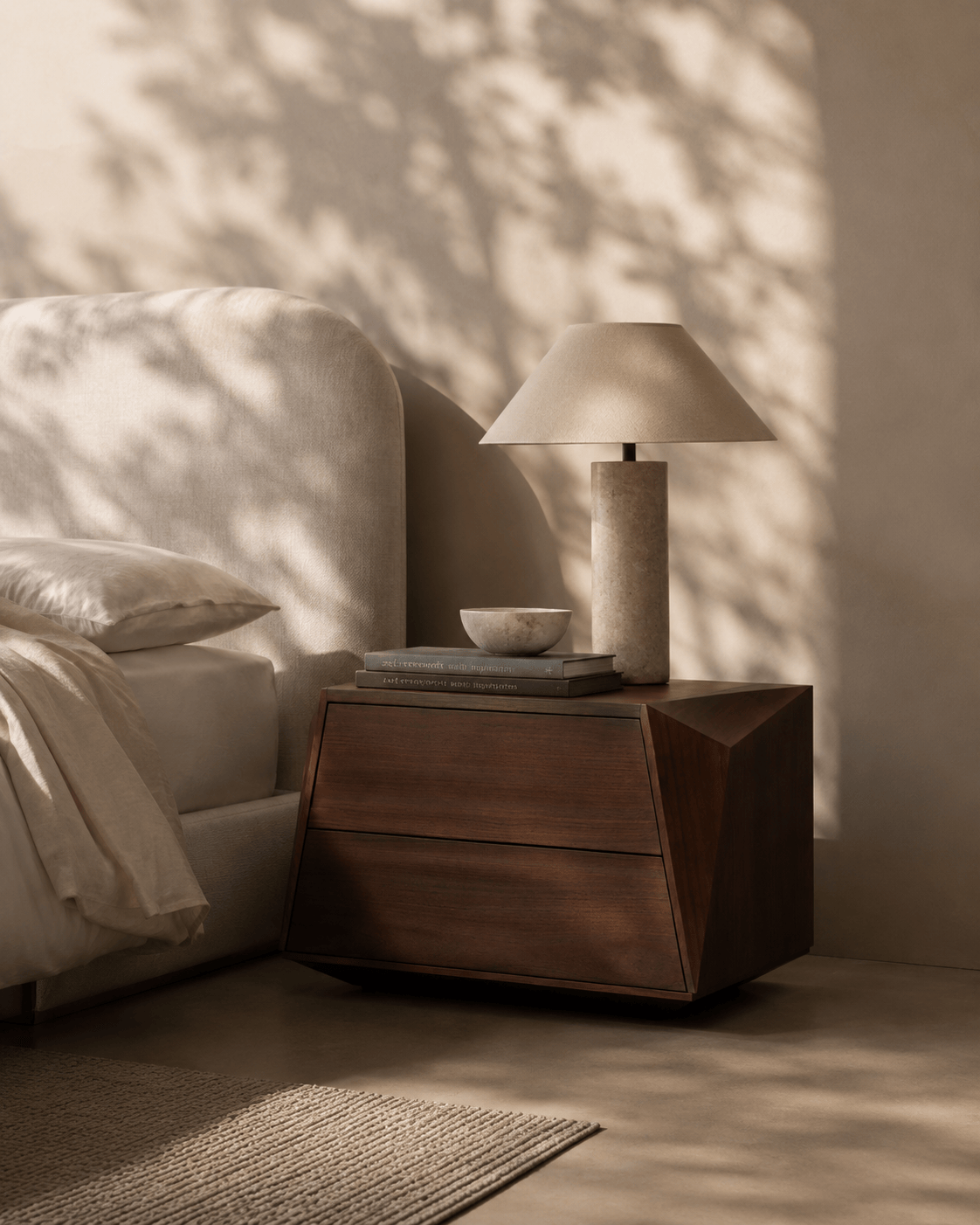 Tommy Franks Sleeping Madon Wide Bedside Table 700mm - Walnut House of Isabella UK