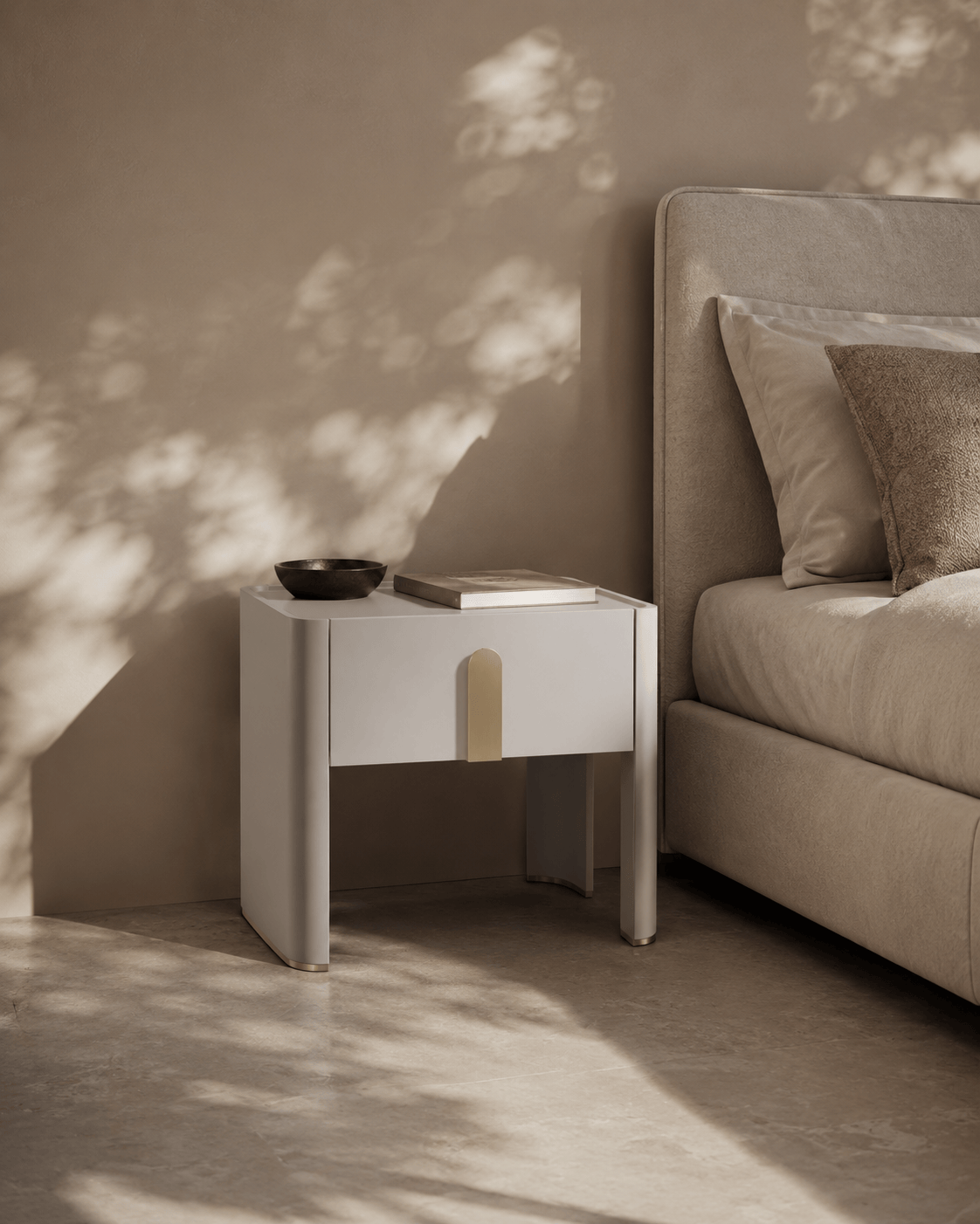 Tommy Franks Sleeping Polaris Bedside Table - Matte Beige House of Isabella UK
