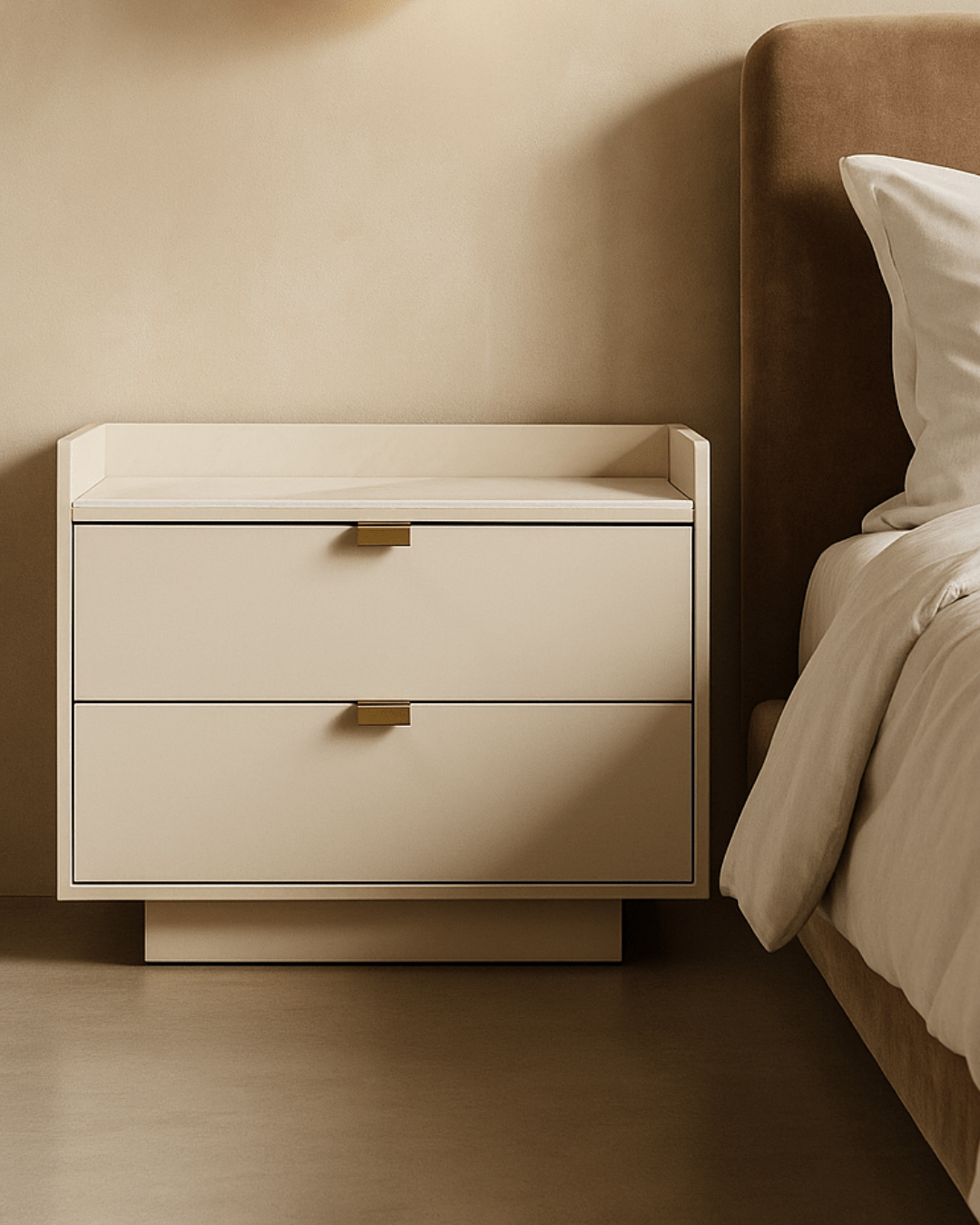 Tommy Franks Sleeping Saviour Bedside Table - White Ceramic Marble & Beige House of Isabella UK