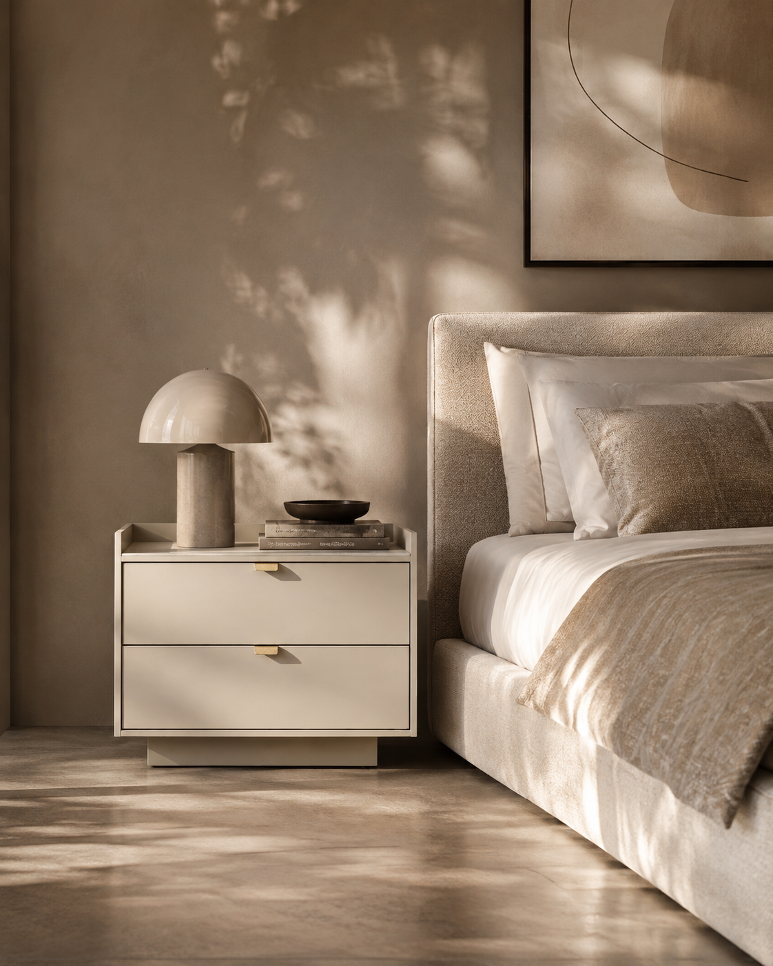 Tommy Franks Sleeping Saviour Bedside Table - White Ceramic Marble & Beige House of Isabella UK