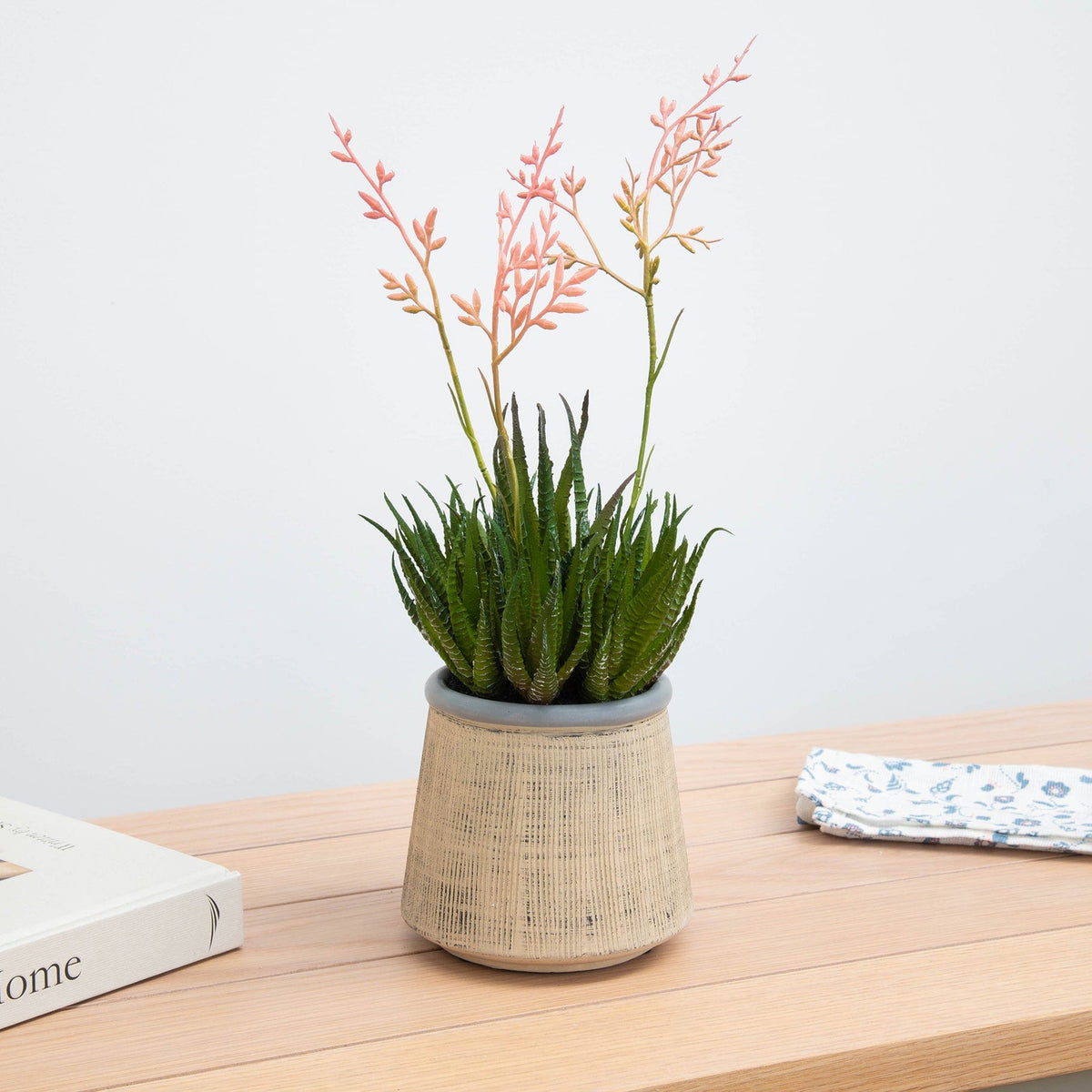 PP Flowering Aloes in Beige Pot YF 37cm.