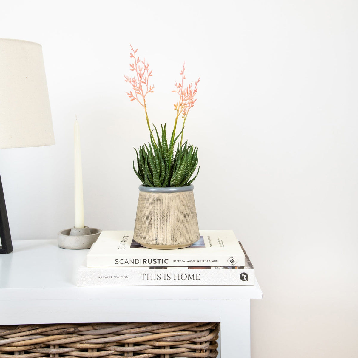 PP Flowering Aloes in Beige Pot YF 37cm.