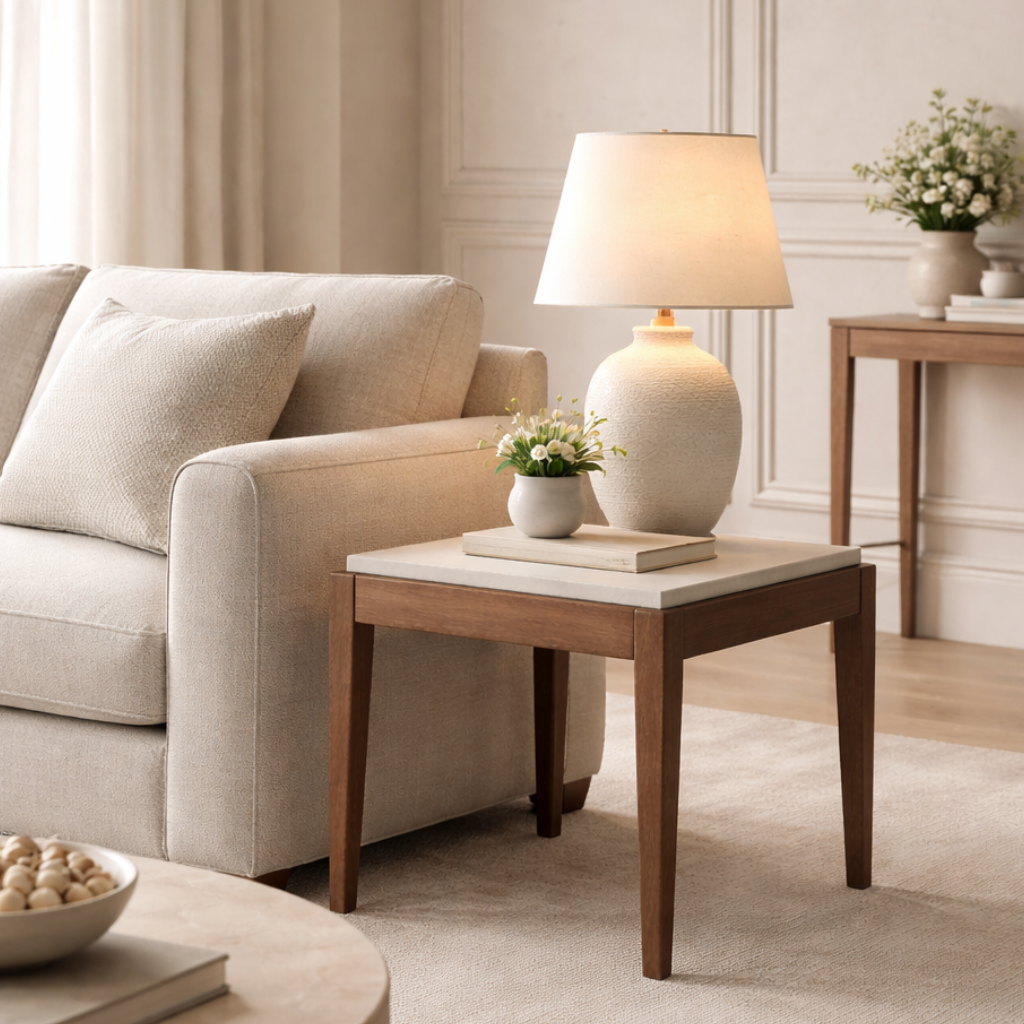 Twenty10 Designs Lighting Walnut / 500 x 500 x 500 mm Peony Lamp Table House of Isabella UK