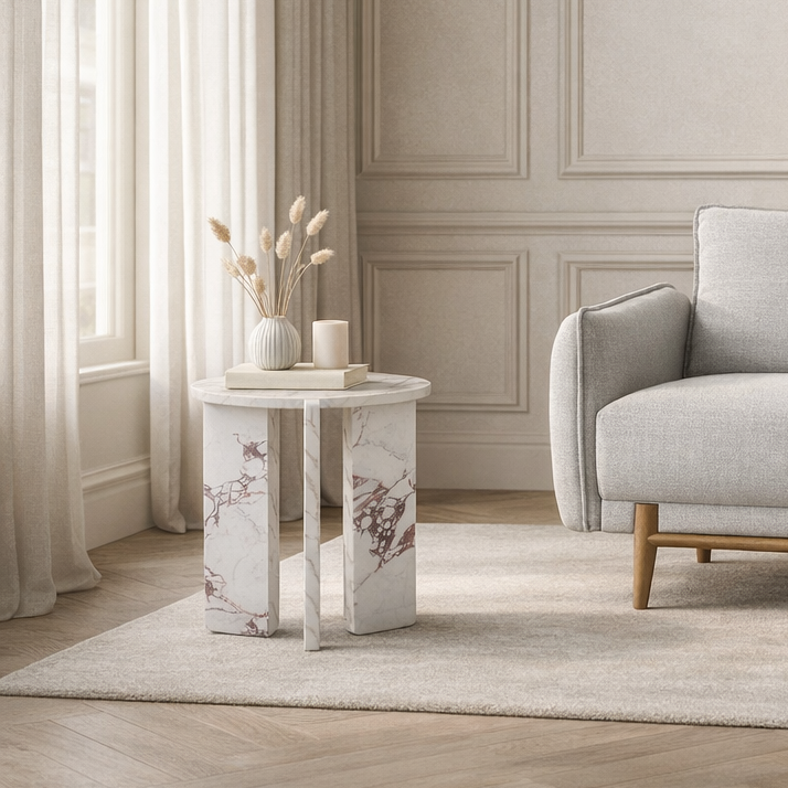 Twenty10 Designs Living Violetta Marble Effect / 400 x 400 x 500 mm Halo Side Table House of Isabella UK