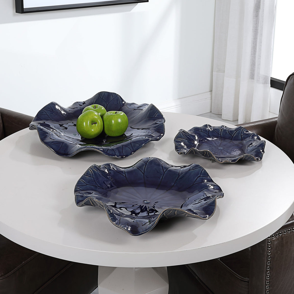 Uttermost Accessories Abella Ceramic Wall-Mounted Bowls in Blue - Set of 3 House of Isabella UK