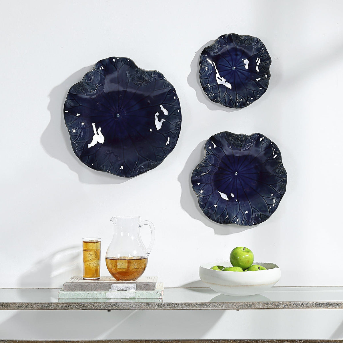 Uttermost Accessories Abella Ceramic Wall-Mounted Bowls in Blue - Set of 3 House of Isabella UK