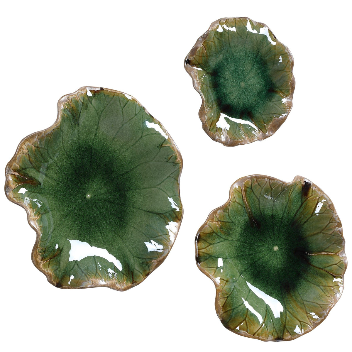 Uttermost Accessories Abella Ceramic Wall-Mounted Bowls in Green - Set of 3 House of Isabella UK