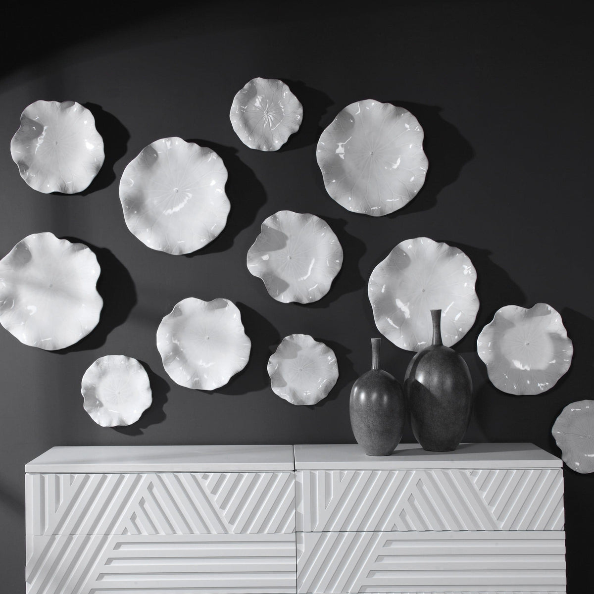 Uttermost Accessories Abella Ceramic Wall-Mounted Bowls in White - Set of 3 House of Isabella UK