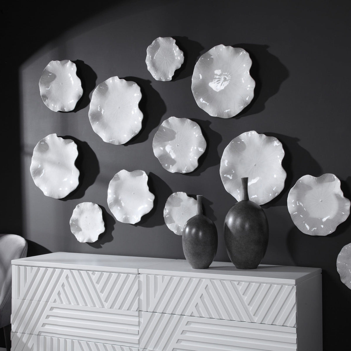 Uttermost Accessories Abella Ceramic Wall-Mounted Bowls in White - Set of 3 House of Isabella UK