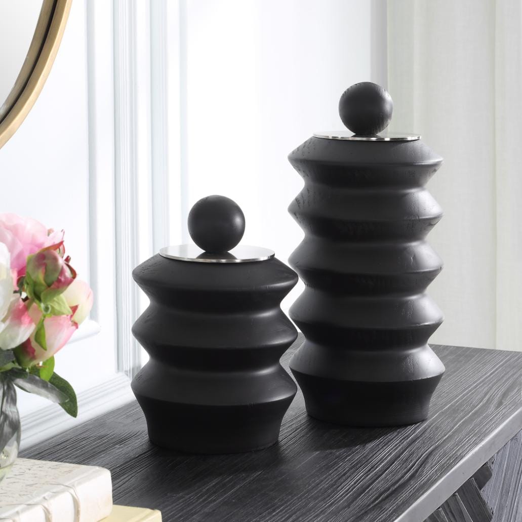 Uttermost Accessories Accordion Black Wood Containers, Set of 2 House of Isabella UK