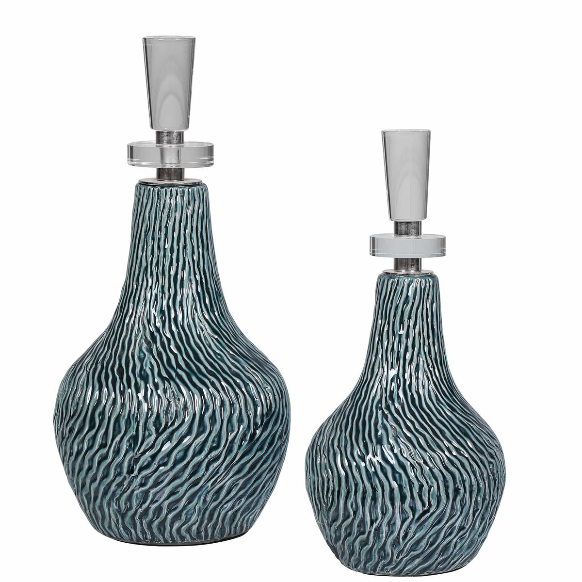 Uttermost Accessories Almera Dark Teal Bottles, S/2 House of Isabella UK