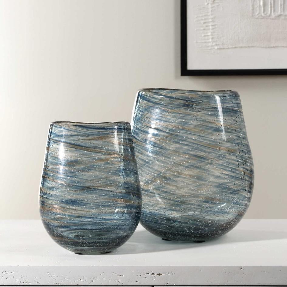 Aurora Swirl Glass Vases, Set of 2.