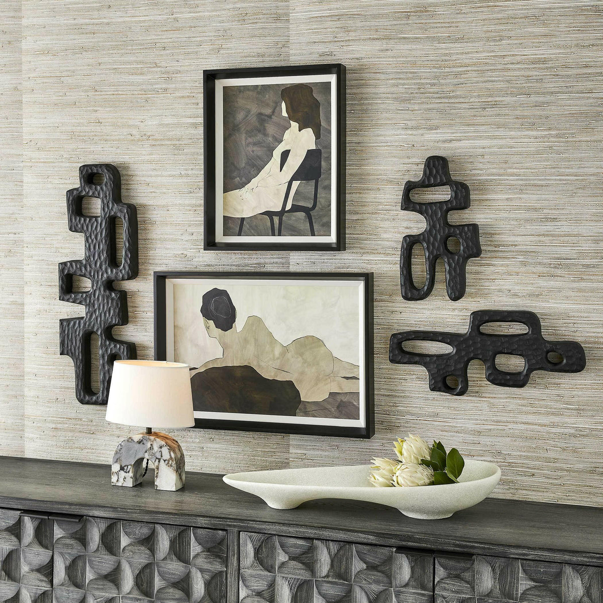 Black Label Chiseled Silhouette Wall Sculptures, S/2.