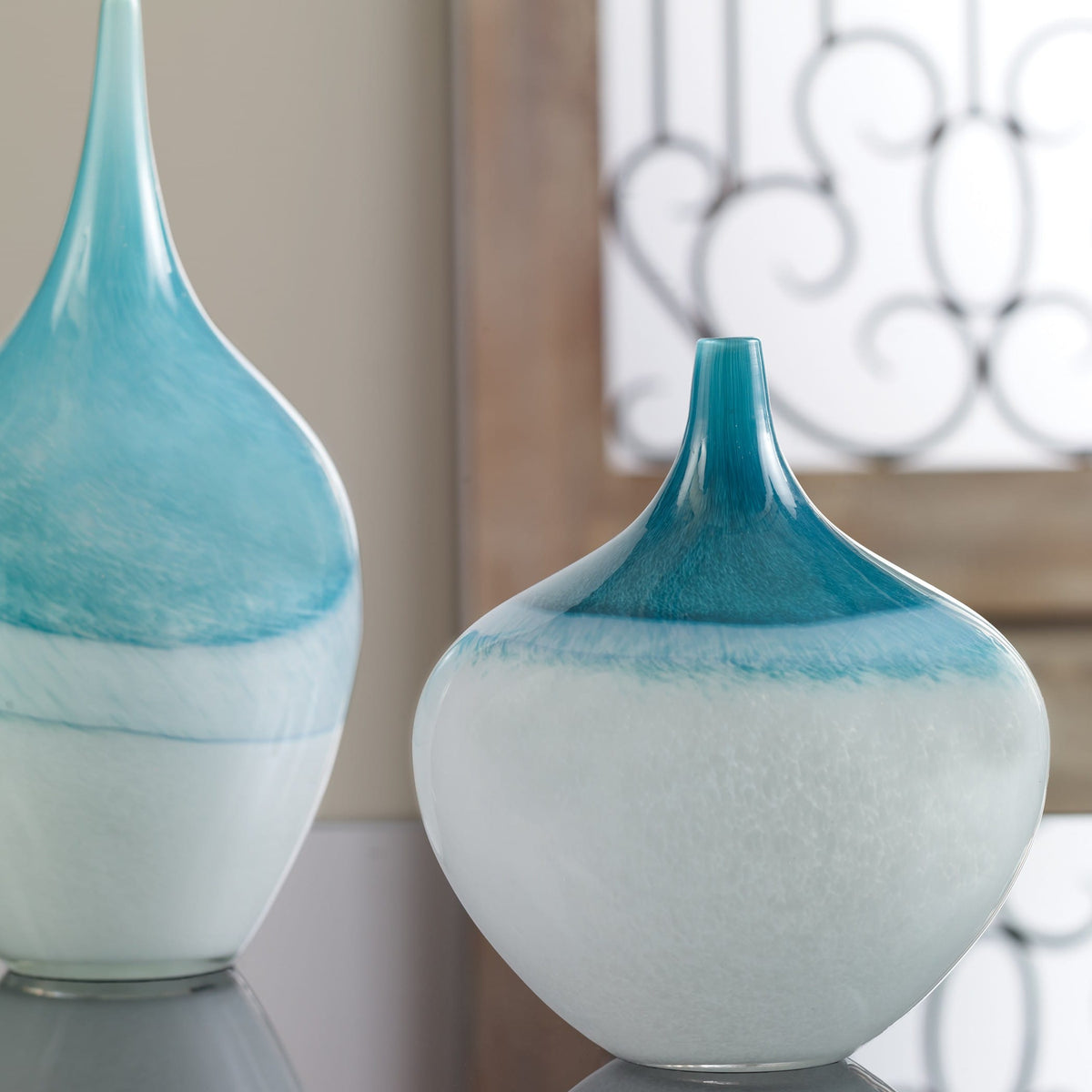 Uttermost Accessories Carla Teal White Vases, S/2 House of Isabella UK