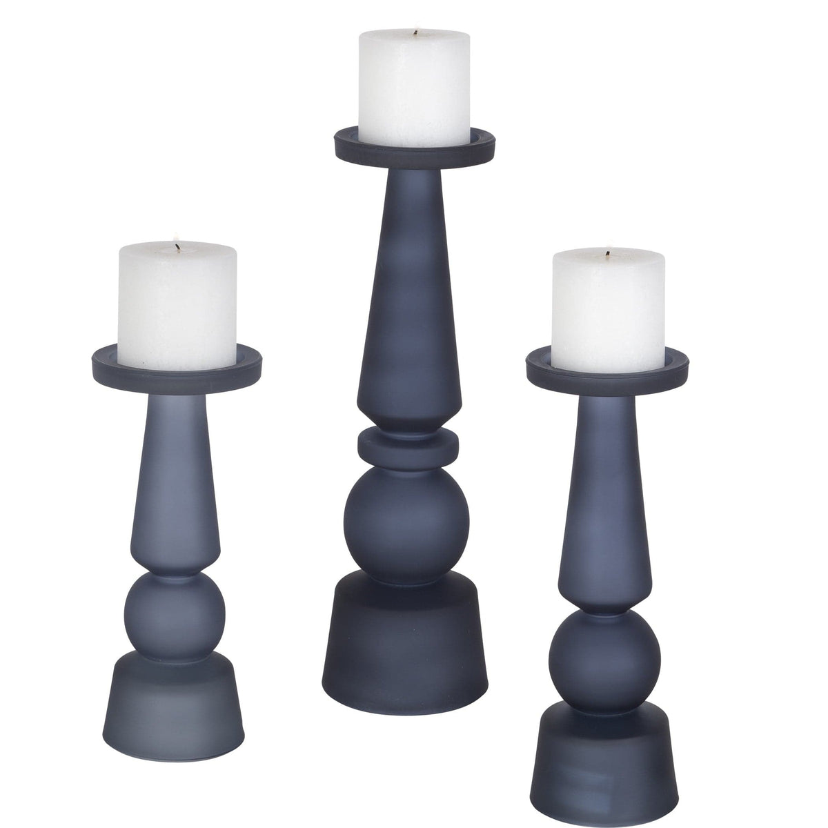 Uttermost Accessories Cassiopeia Blue Glass Candleholders, S/3 House of Isabella UK