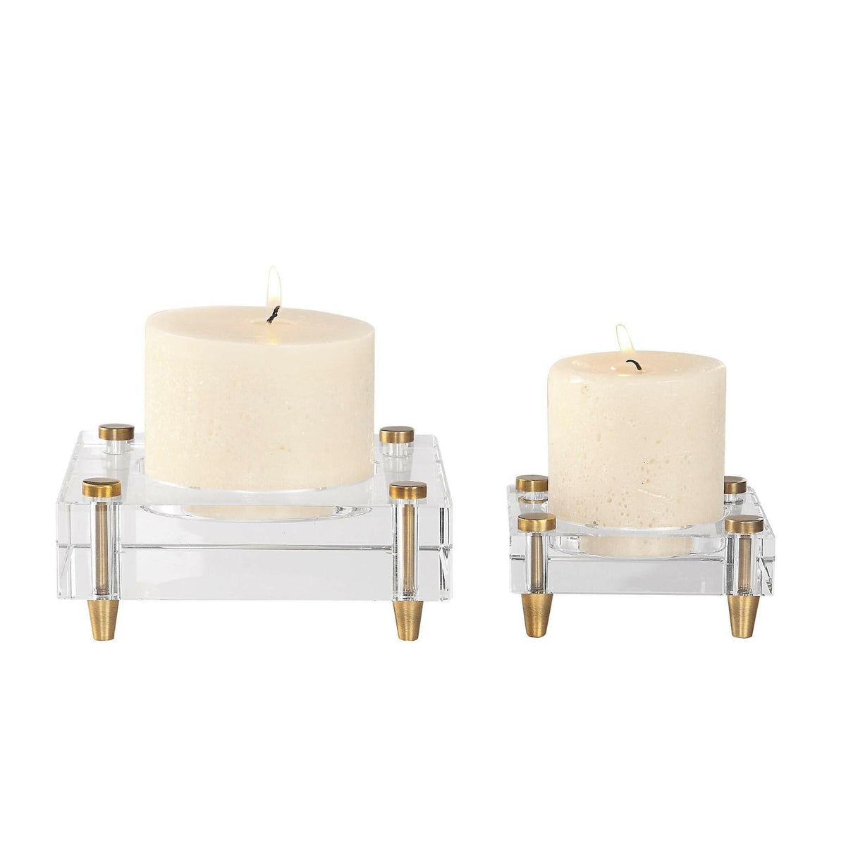 Claire Crystal Block Candleholders, S/2.