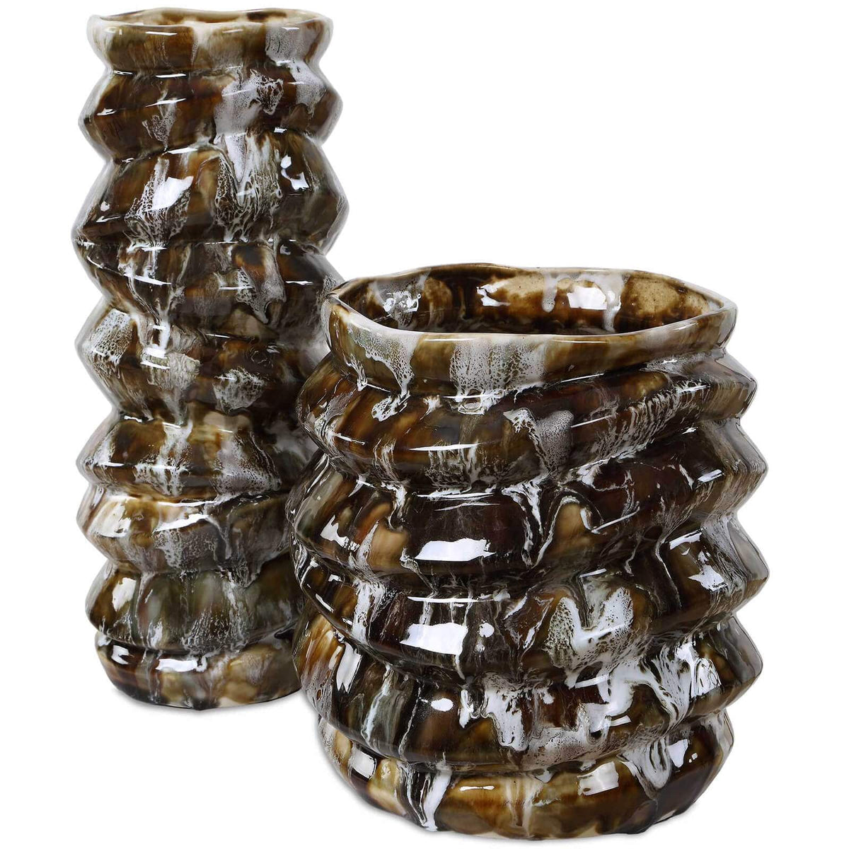 Uttermost Accessories Cuoco Glazed Brown Vases - Set of 2 House of Isabella UK