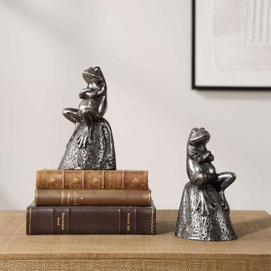 Uttermost Accessories Daydreaming Frogs Aged Silver Bookends, Set of 2 House of Isabella UK