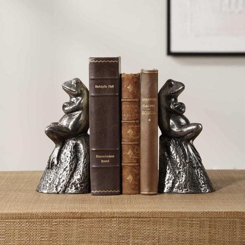 Uttermost Accessories Daydreaming Frogs Aged Silver Bookends, Set of 2 House of Isabella UK
