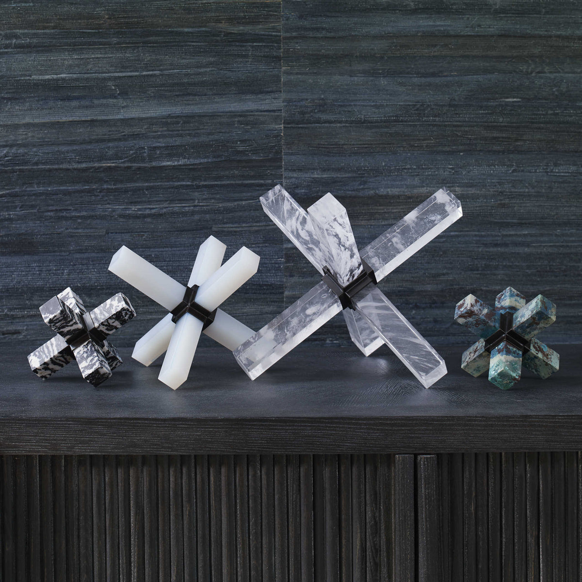 Uttermost Accessories Double Cross Sculpture - Opaline Crystal House of Isabella UK