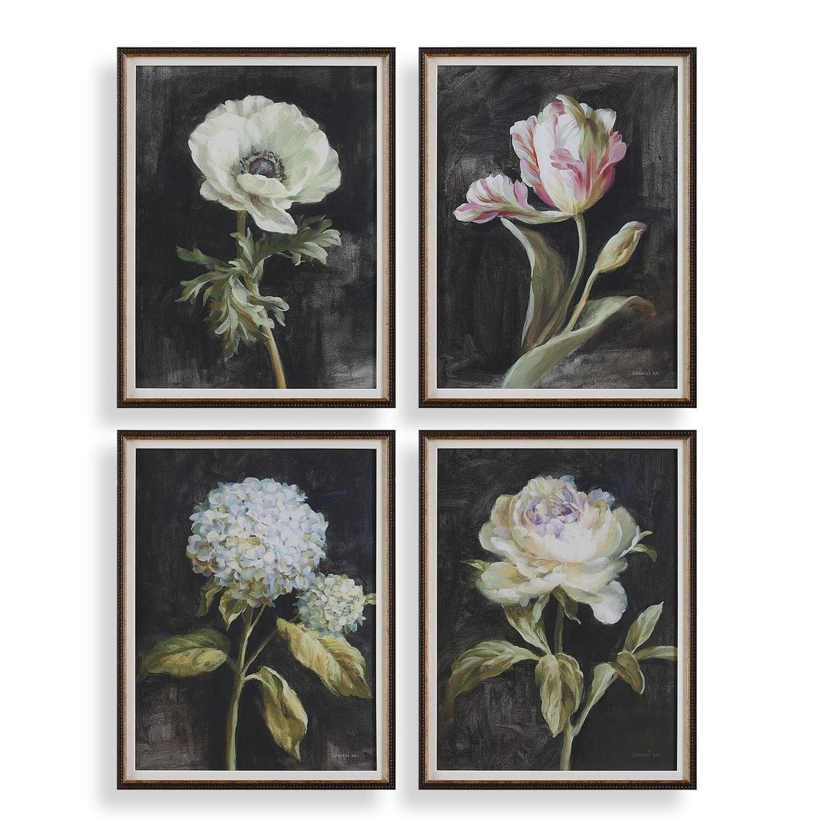 Uttermost Accessories Florals On Black Framed Prints, Set of 4 House of Isabella UK