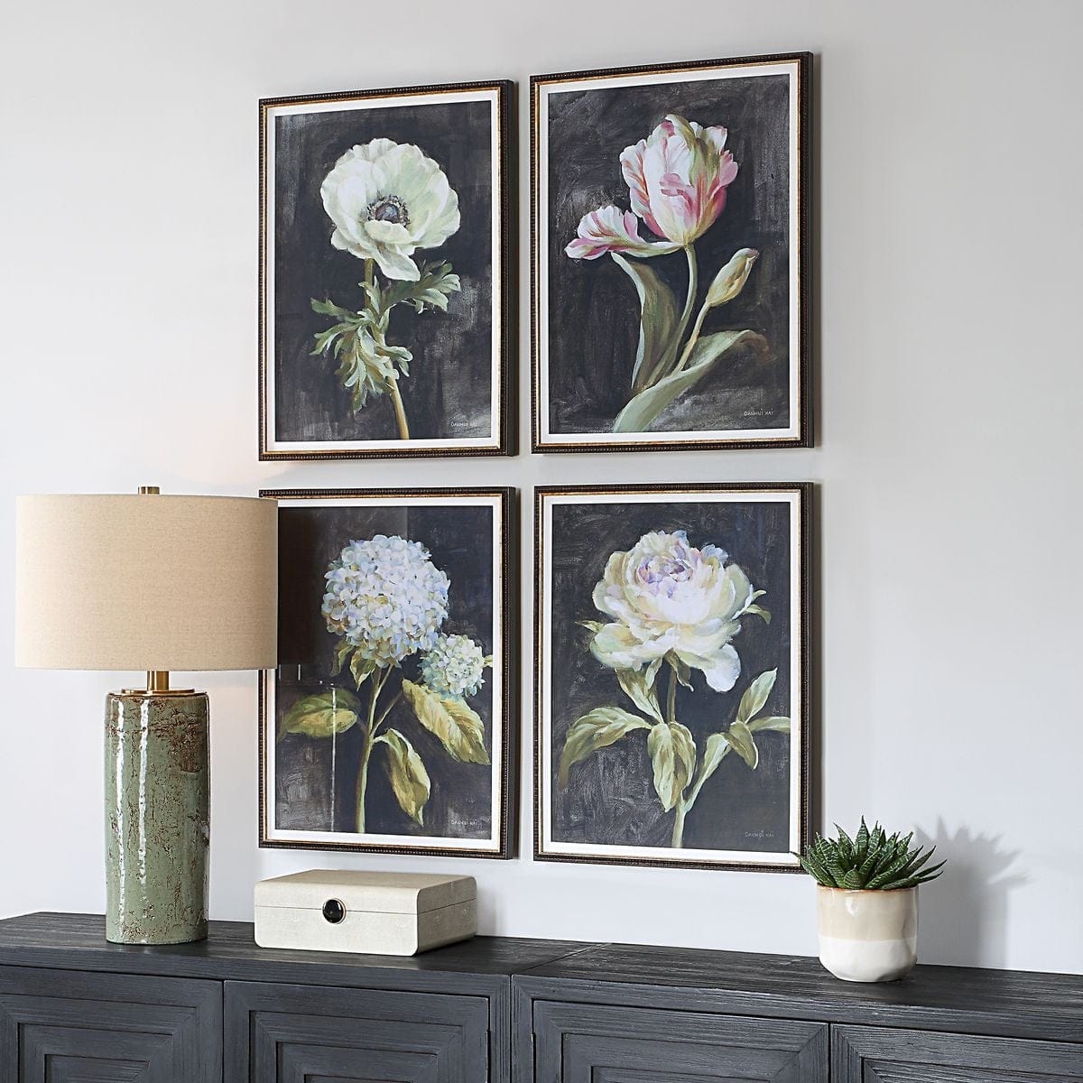 Uttermost Accessories Florals On Black Framed Prints, Set of 4 House of Isabella UK