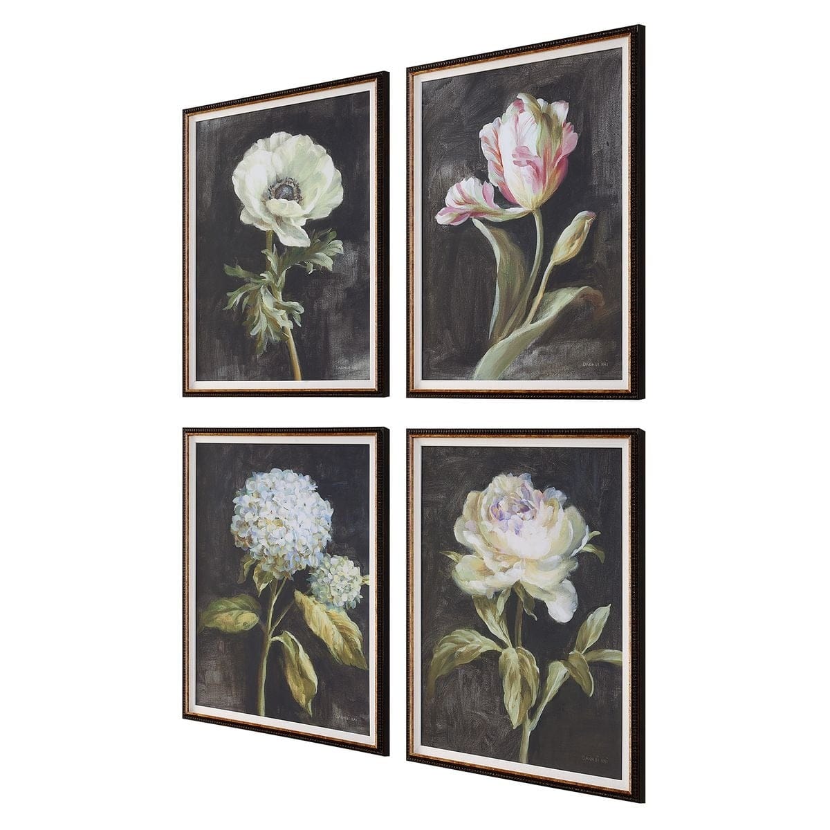 Uttermost Accessories Florals On Black Framed Prints, Set of 4 House of Isabella UK