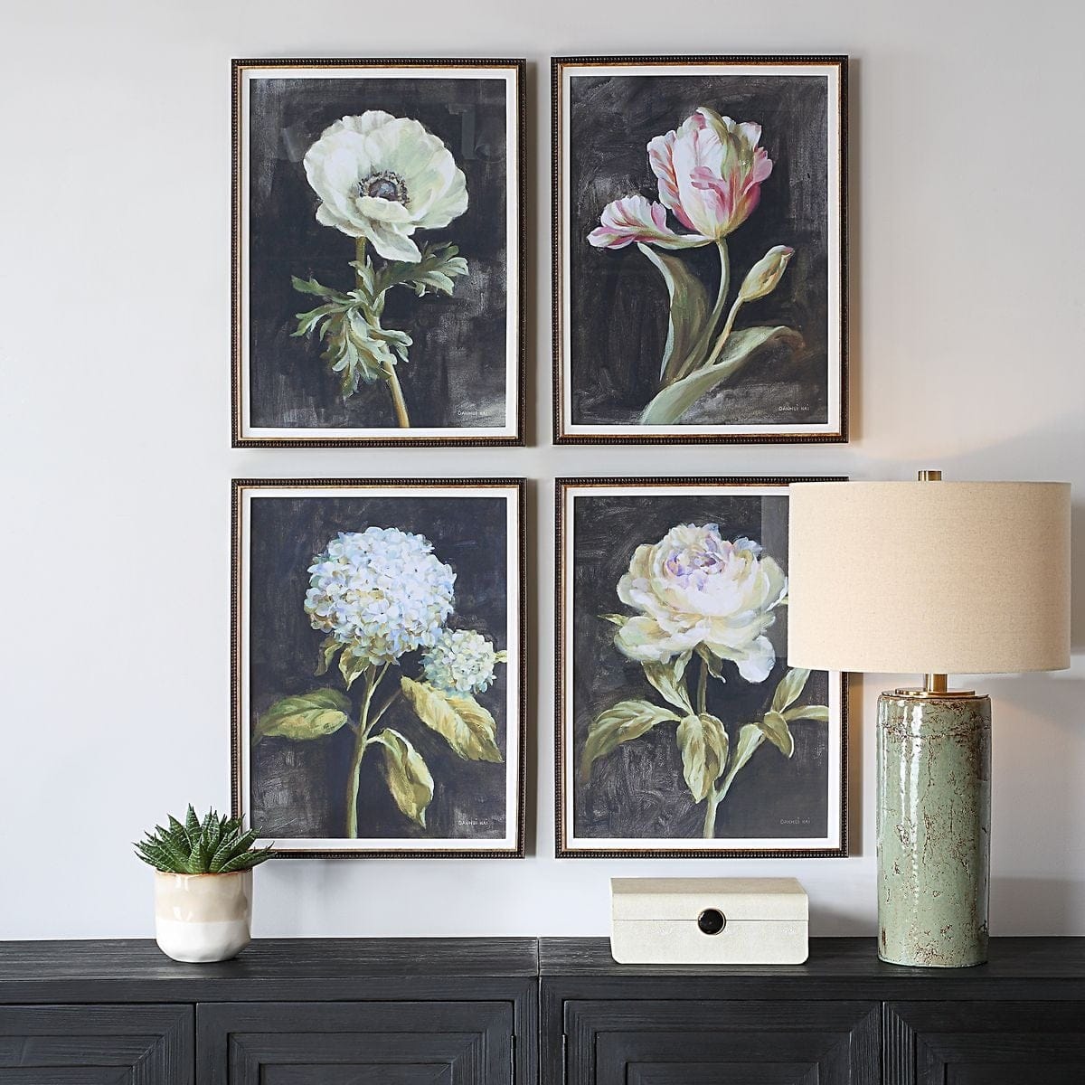 Uttermost Accessories Florals On Black Framed Prints, Set of 4 House of Isabella UK