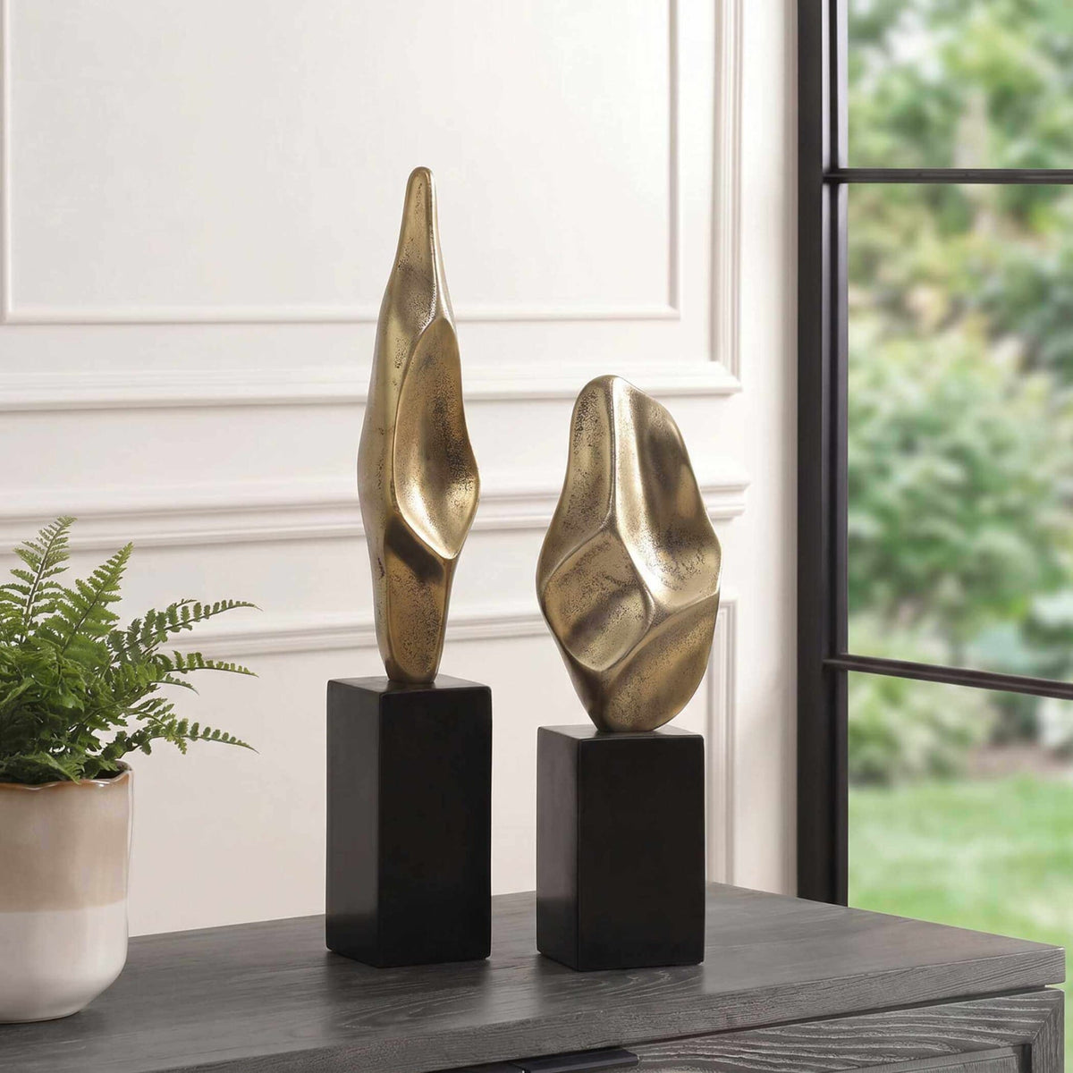 Uttermost Accessories Fluid Geometry Gold Sculptures, Set of 2 House of Isabella UK