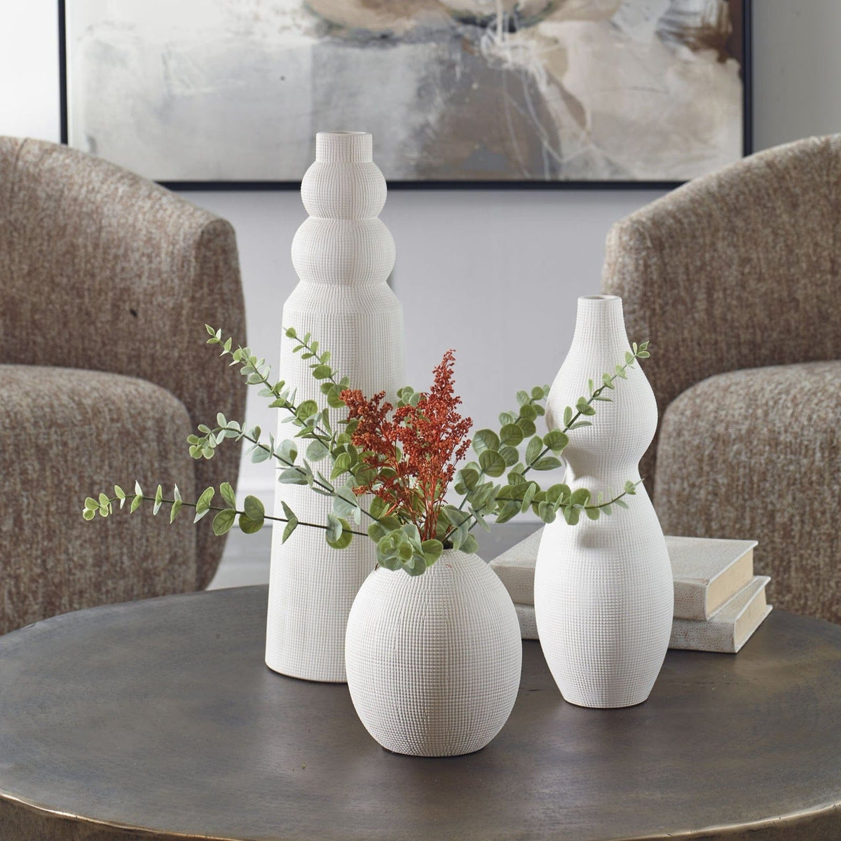 Uttermost Accessories Forma White Indoor-Outdoor Ceramic Vases, Set of 3 House of Isabella UK