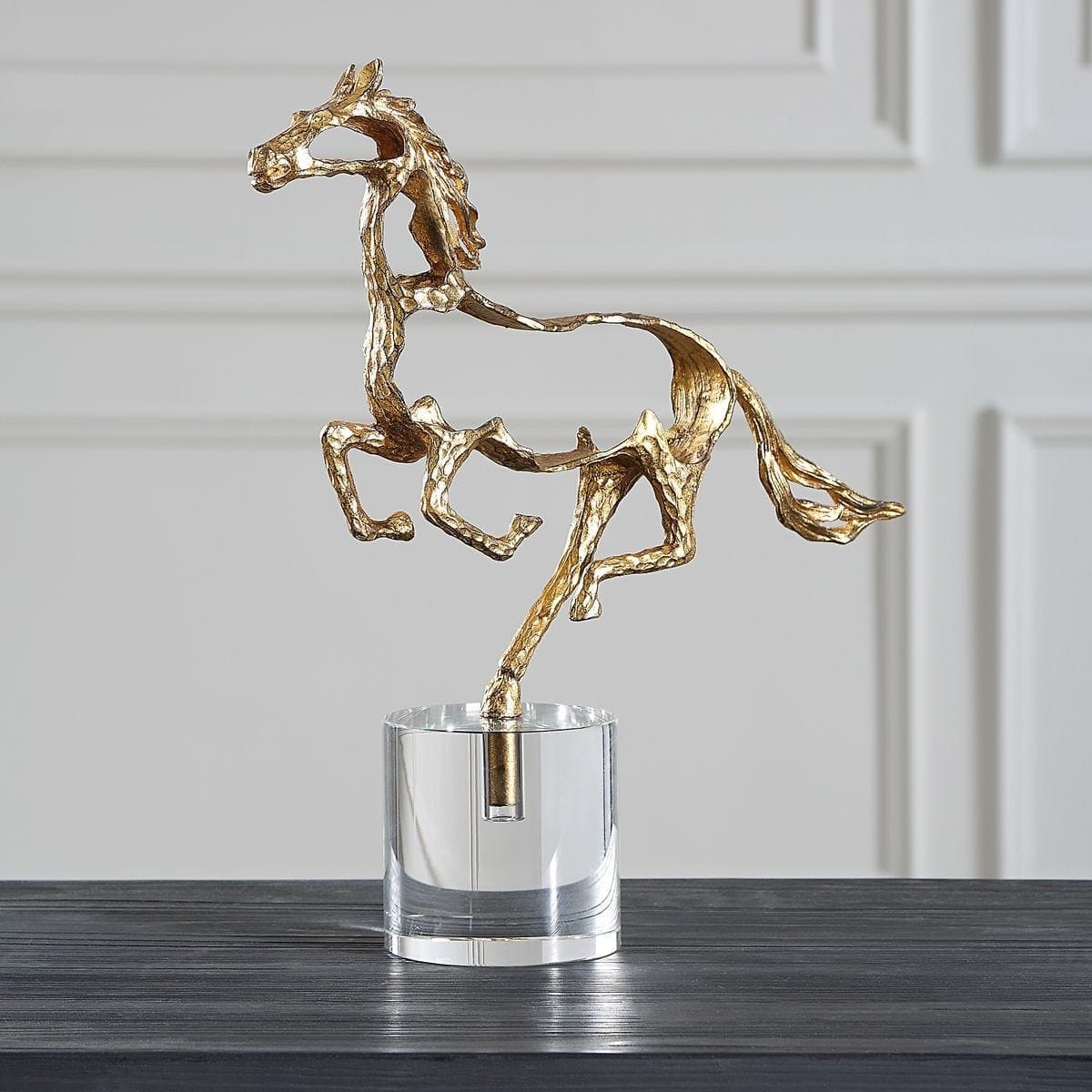 Uttermost Accessories Gallop Brass Horse Sculpture on Crystal Base House of Isabella UK