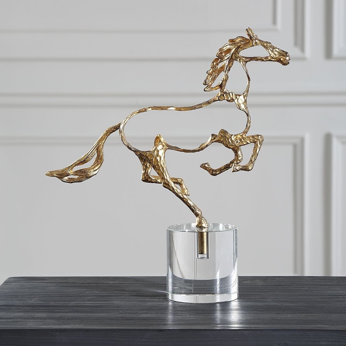 Uttermost Accessories Gallop Brass Horse Sculpture on Crystal Base House of Isabella UK