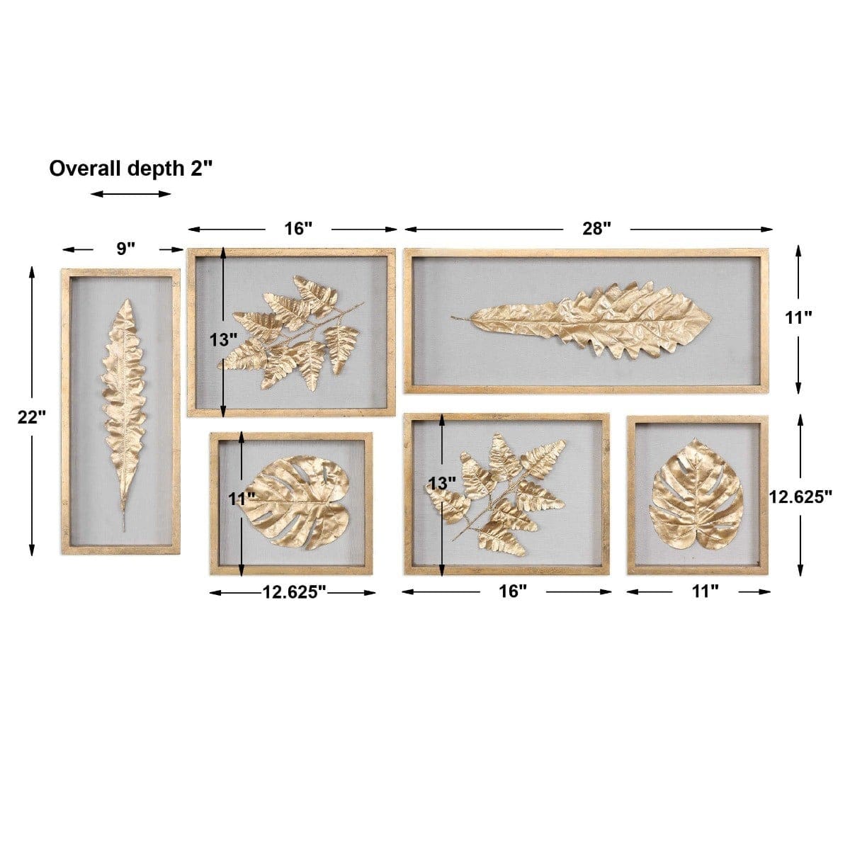 Uttermost Accessories Golden Leaves Shadow Box - Set of 6 House of Isabella UK