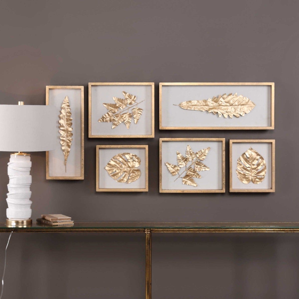 Uttermost Accessories Golden Leaves Shadow Box - Set of 6 House of Isabella UK
