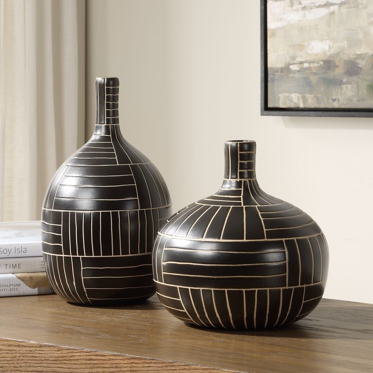 Uttermost Accessories Graphite Stride Geometric Vases Set of 2 House of Isabella UK