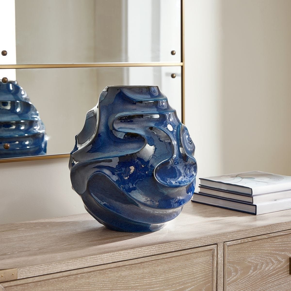 Uttermost Accessories Helix Swirl Blue Outdoor Vase House of Isabella UK
