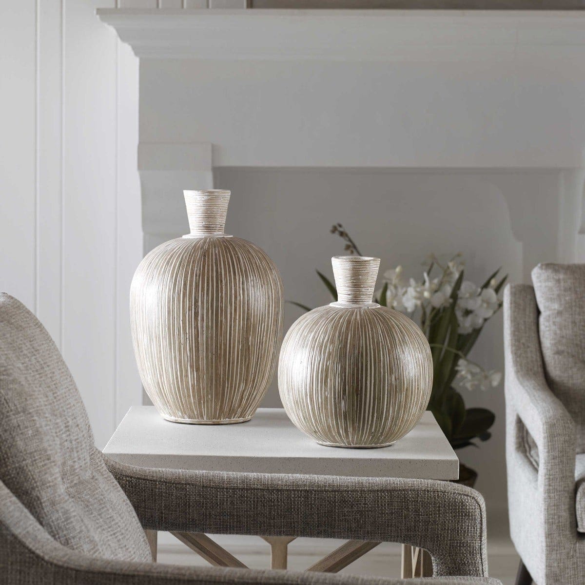 Uttermost Accessories Islander White Washed Vases, S/2 House of Isabella UK