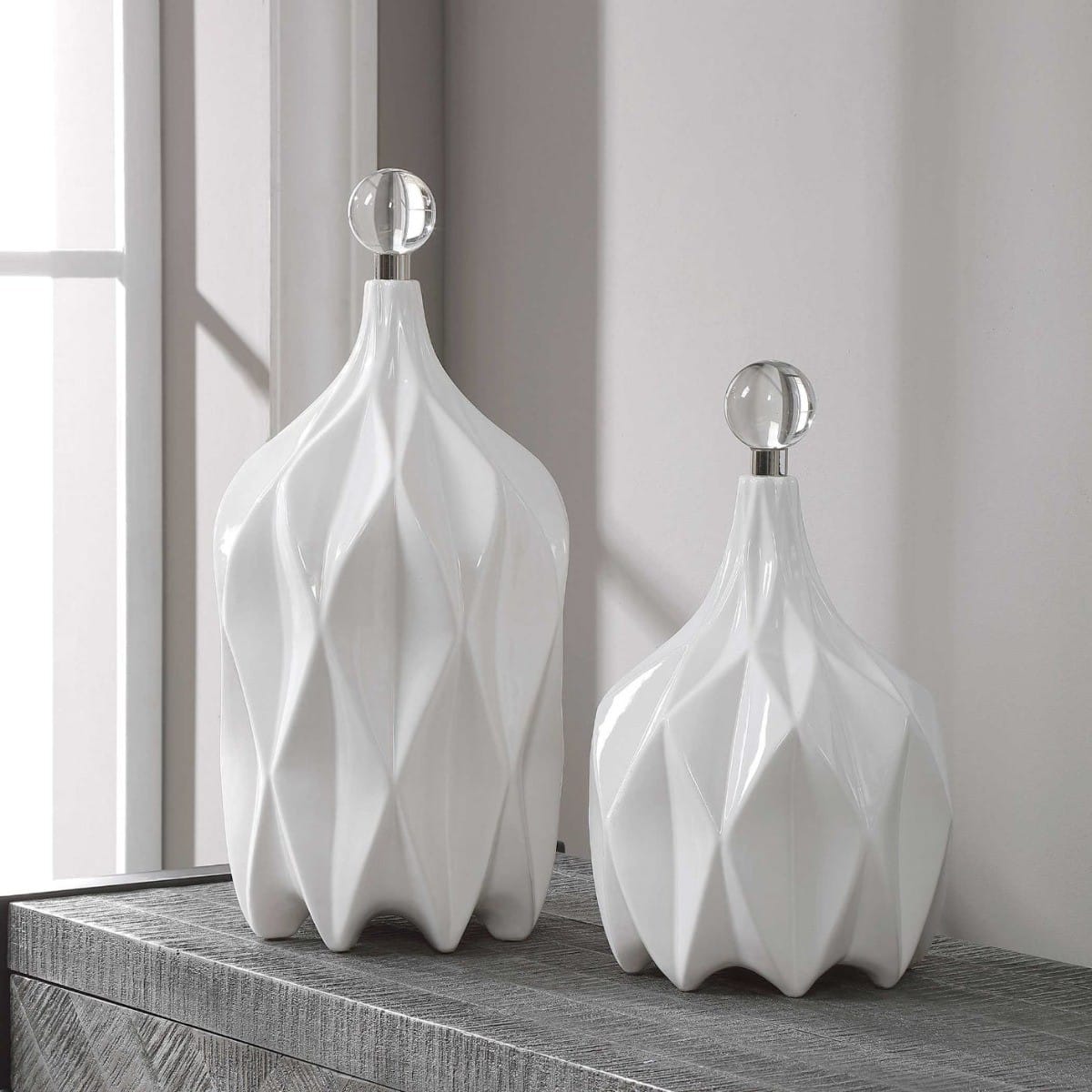 Uttermost Accessories Klara White Bottles, S/2 House of Isabella UK
