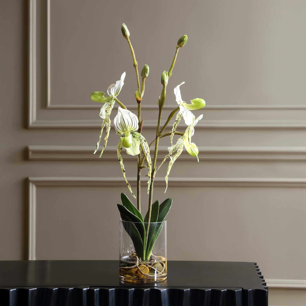 Uttermost Accessories Lady Slipper Orchid In Glass Vase House of Isabella UK