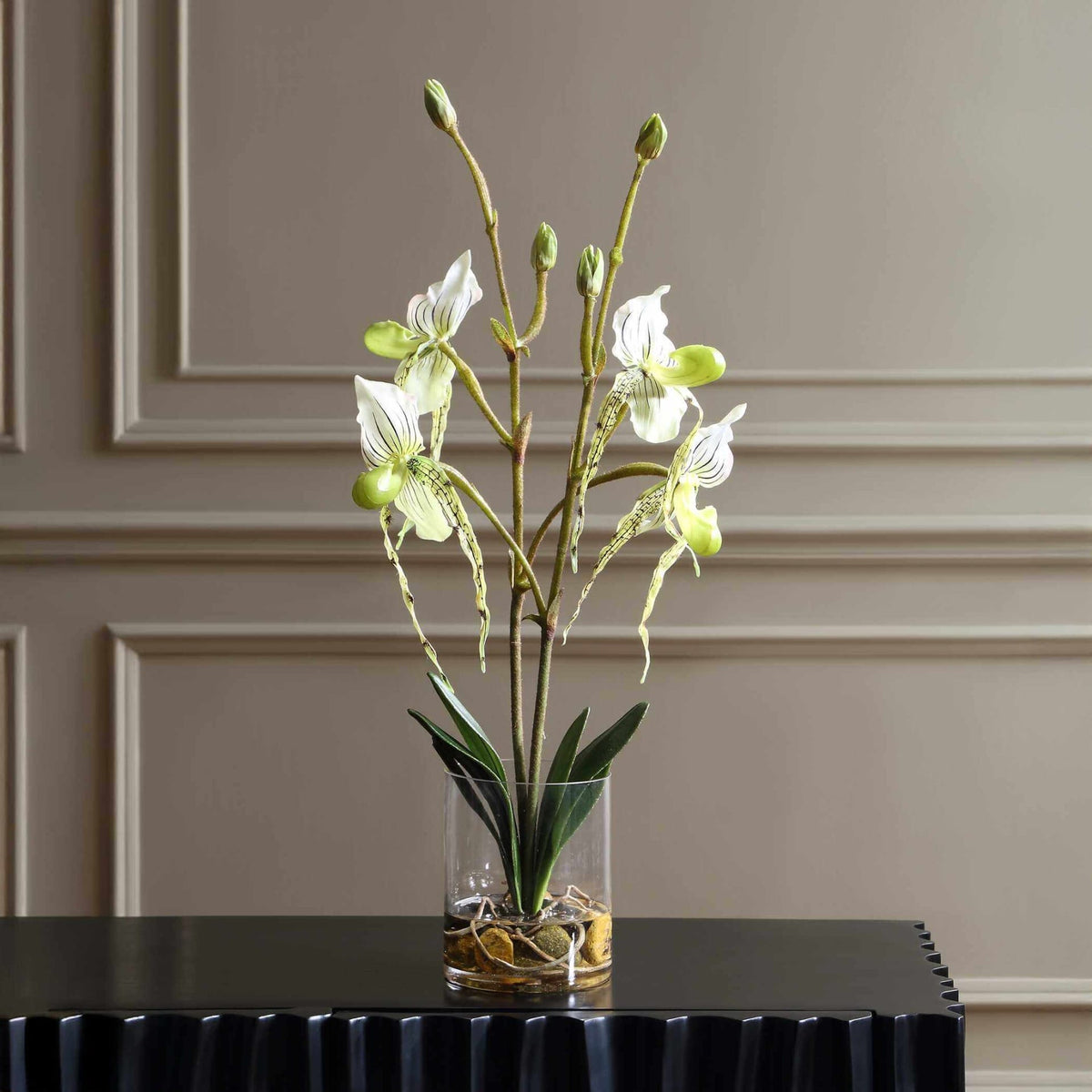 Uttermost Accessories Lady Slipper Orchid In Glass Vase House of Isabella UK