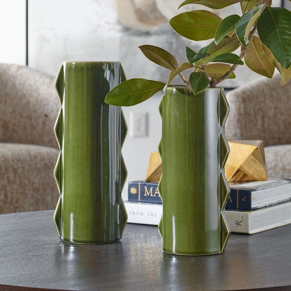 Uttermost Accessories Meander Indoor-Outdoor Green Vases, Set of 2 House of Isabella UK