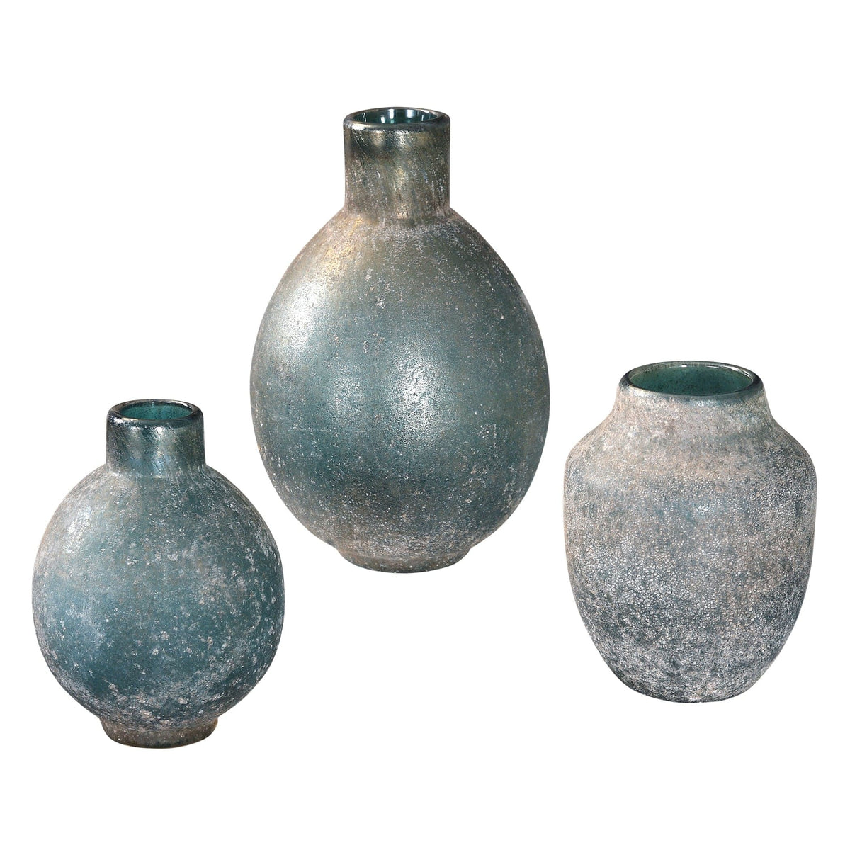 Uttermost Accessories Mercede Weathered Glass Vases in Blue - Set of 3 House of Isabella UK