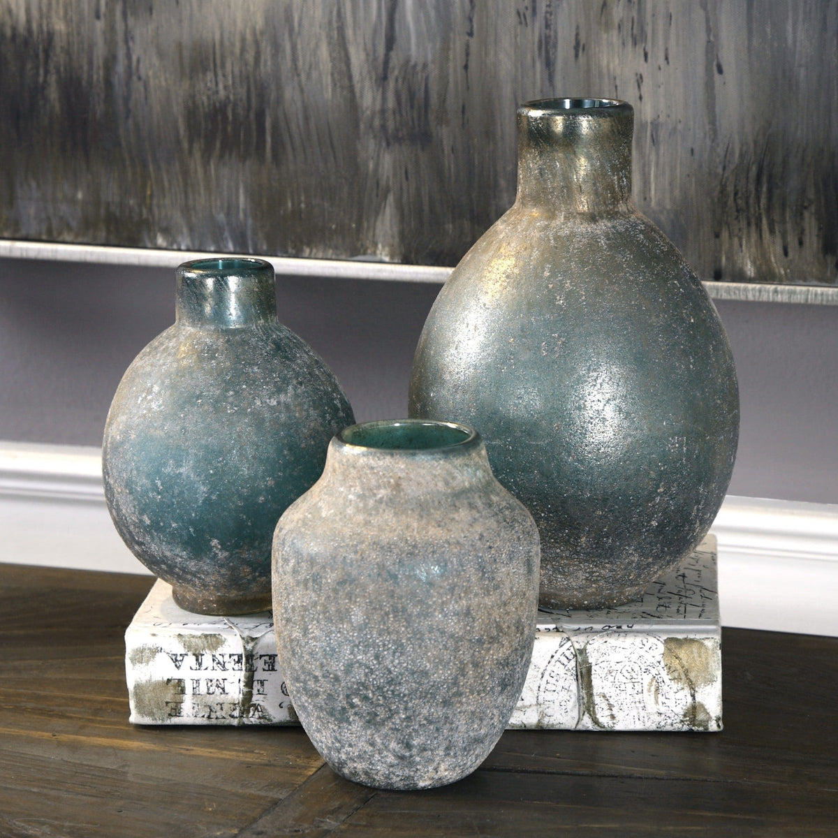 Uttermost Accessories Mercede Weathered Glass Vases in Blue - Set of 3 House of Isabella UK